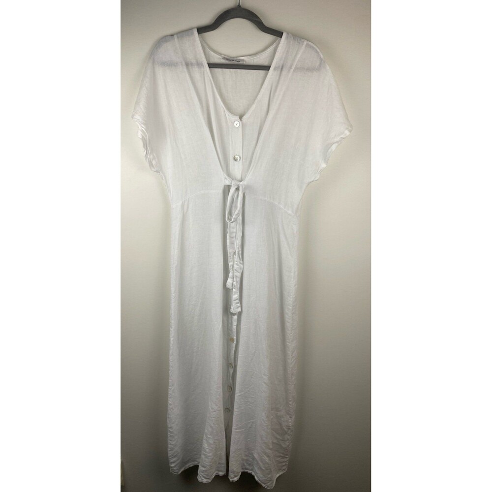 Made in Italy Small/medium maxi/midi 100% white linen dress w/ pearl buttons